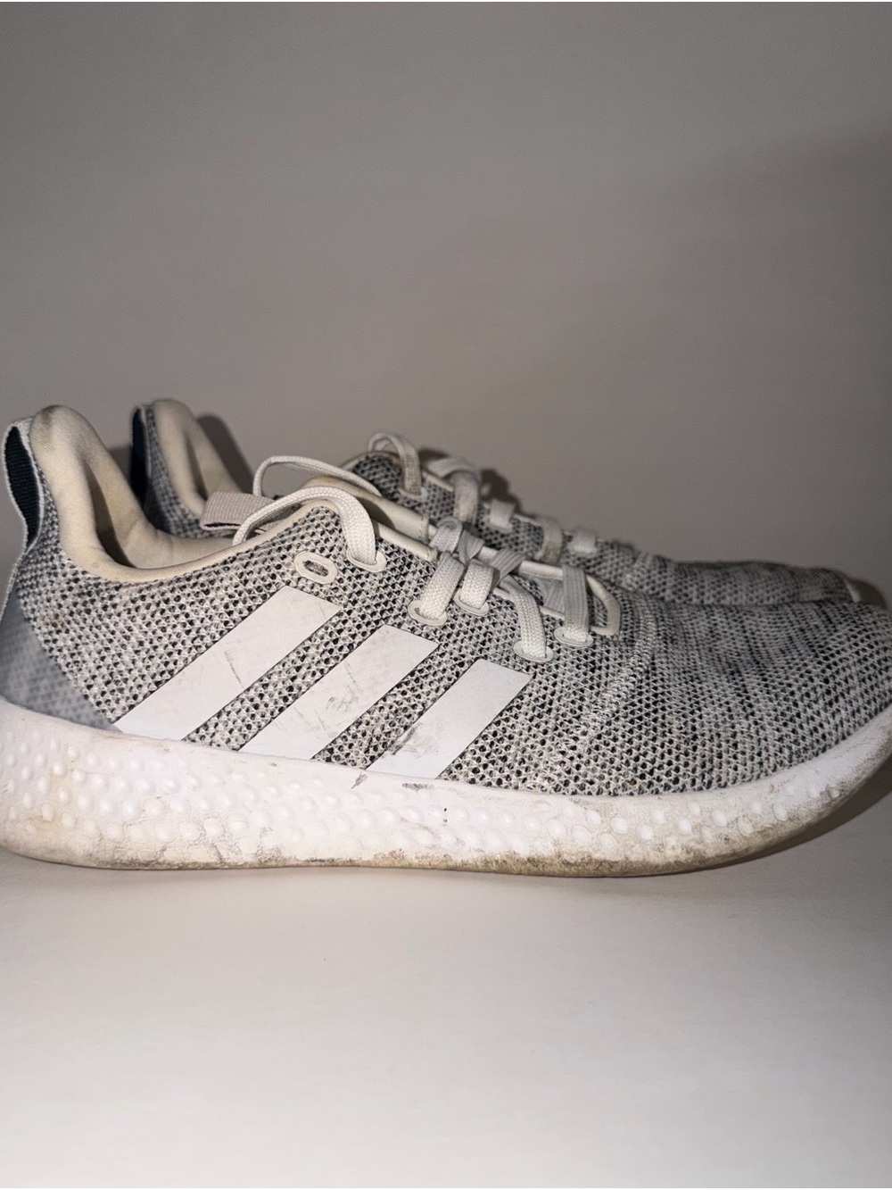 adidas Gray Knit Trainer Sneakers with White Stripes